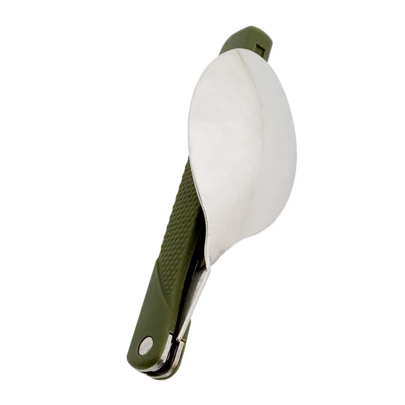 Stainless Steel Portable Folding Cutlery Set Fork Knife With Green Pouch Survival Camping Bag Outdoor Cutlery Container