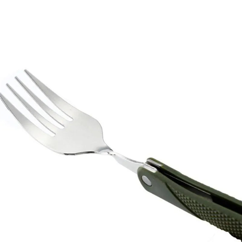 Stainless Steel Portable Folding Cutlery Set Fork Knife With Green Pouch Survival Camping Bag Outdoor Cutlery Container