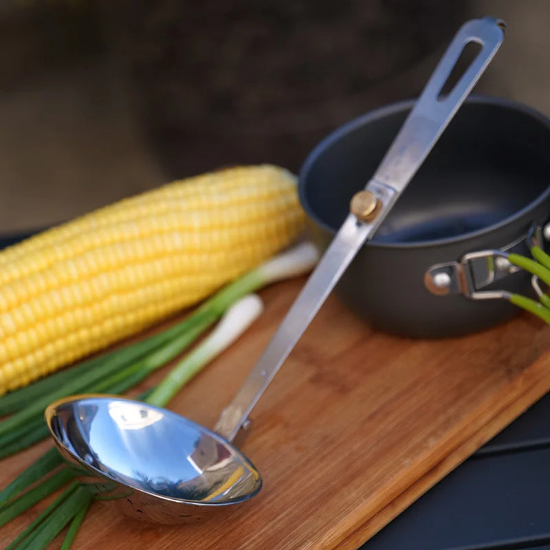 Outdoor Camping Tableware Folding Spoon Soup Ladle Stainless Steel