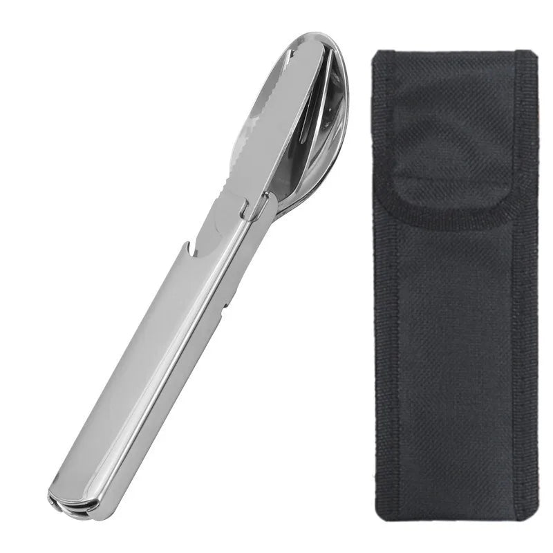 Stainless Steel Portable Outdoor Camping Multi-functional Combination Cutlery Knife and Fork Set Fan Fork and Spoon