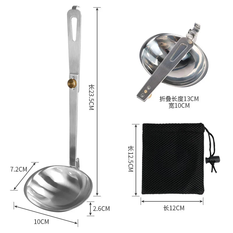 Outdoor Camping Tableware Folding Spoon Soup Ladle Stainless Steel