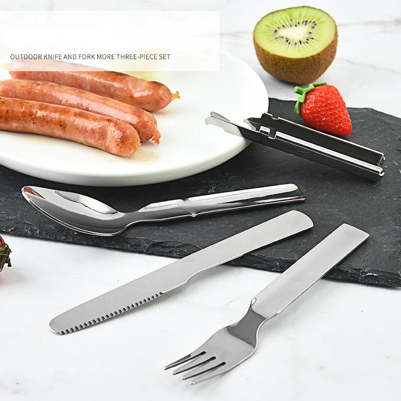 Stainless Steel Portable Outdoor Camping Multi-functional Combination Cutlery Knife and Fork Set Fan Fork and Spoon