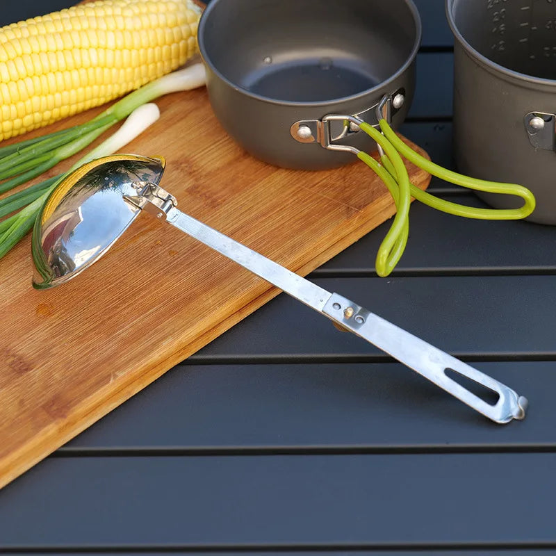 Outdoor Camping Tableware Folding Spoon Soup Ladle Stainless Steel