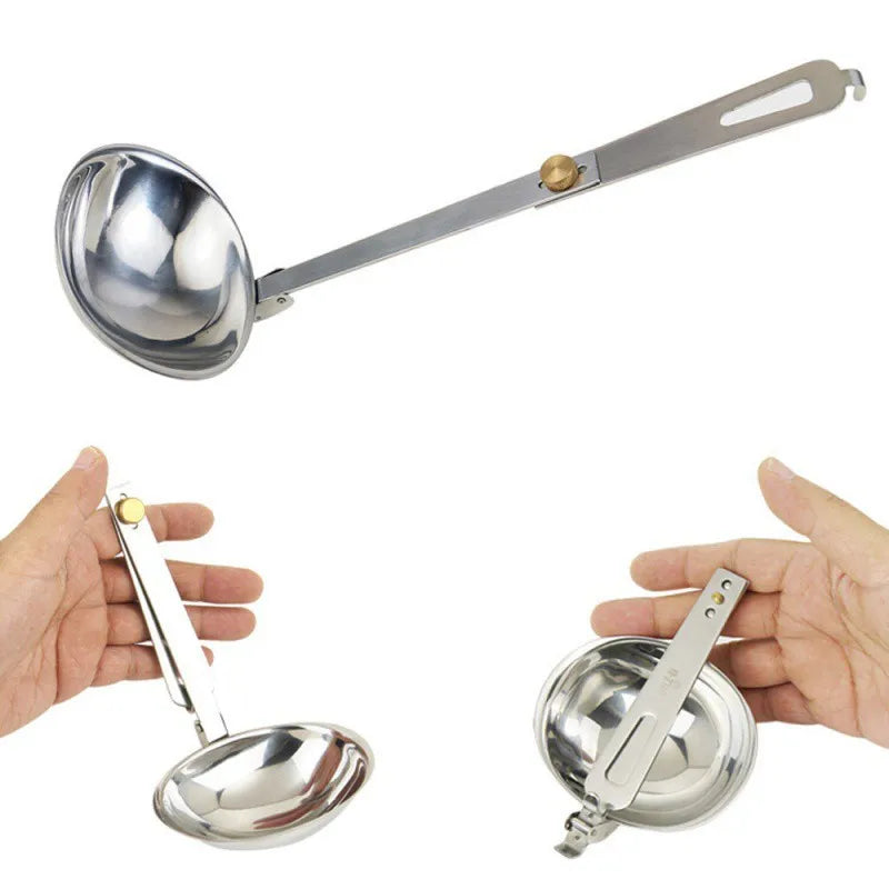 Outdoor Camping Tableware Folding Spoon Soup Ladle Stainless Steel