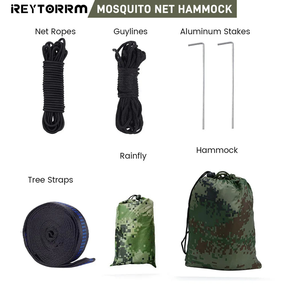 260x140cm Outdoor Double Camping Hammock with Mosquito Net and Rain Fly Tarp Lightweight Parachute Hammocks for Travel Hiking