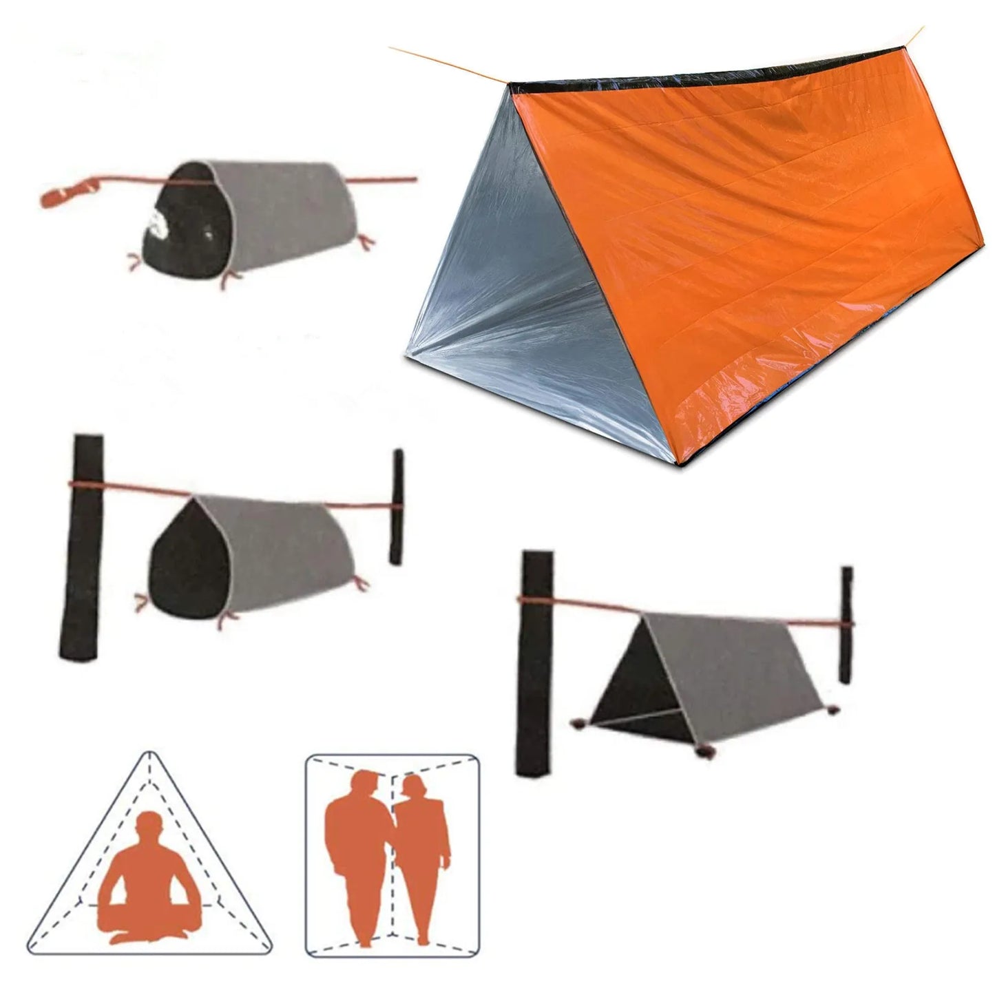 2 personers nødly Bivy Survival Telt Kit Mylar Tube Telt Sovepose Vandtæt udendørs SOS termisk tæppe Genanvendelig