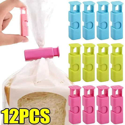 1-12 STK Squeeze Bread Bag Clips Genanvendelige Fresh Food Seal Plastic Clip Snack Bag Seal Spring Clip Hjem Køkken Opbevaring