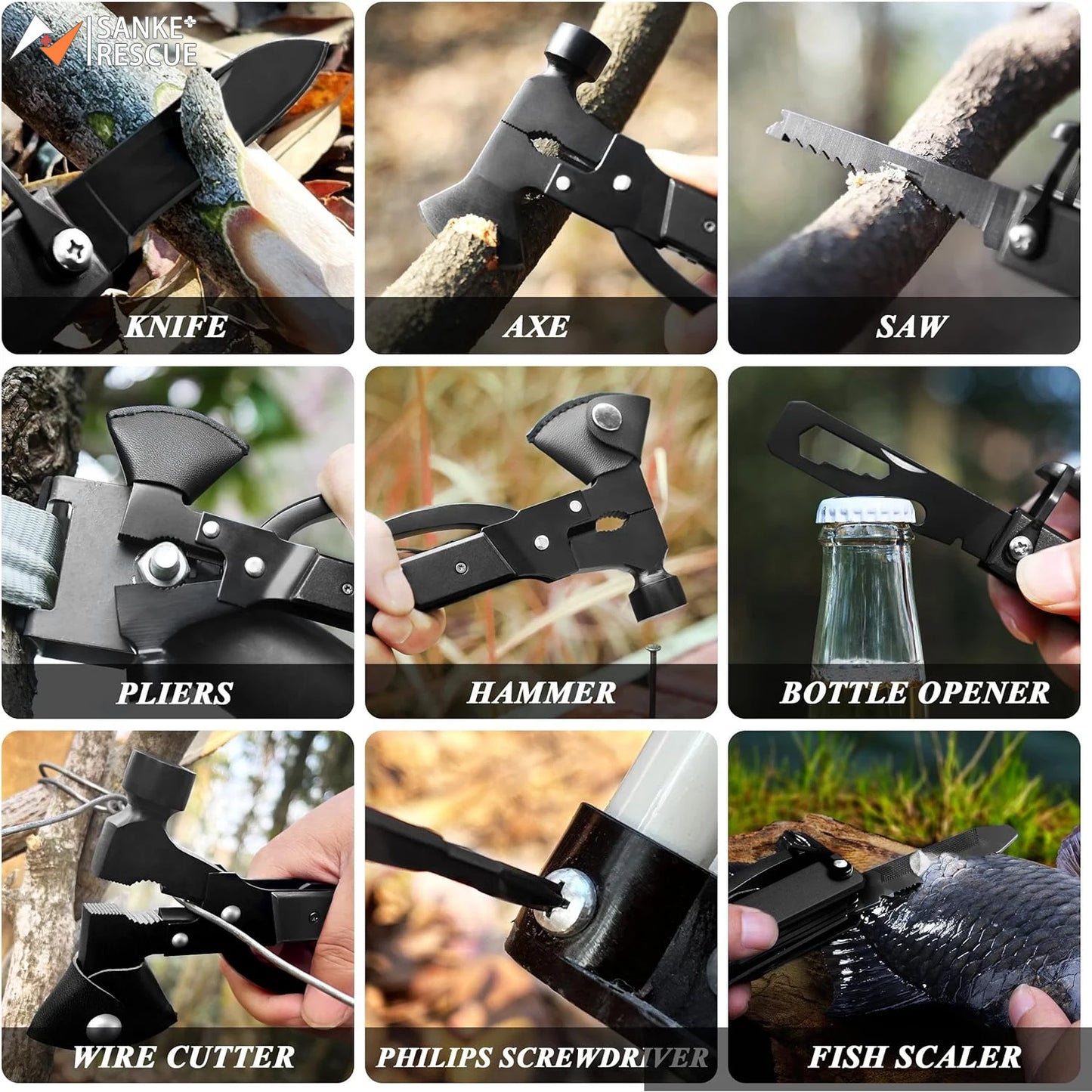 Multifunctional Small Axe Hammer Camping Pocket Knife Pliers Mini Portable for Hunting Camping Survival Outdoor Folding Tool Edc