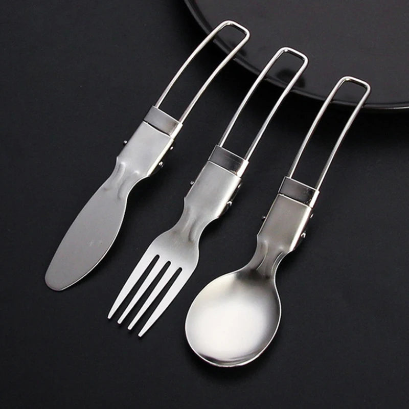 New 304 Stainless Steel Folding Cutlery Knife, Fork And Spoon Set Outdoor Picnic Camping Portable Tableware